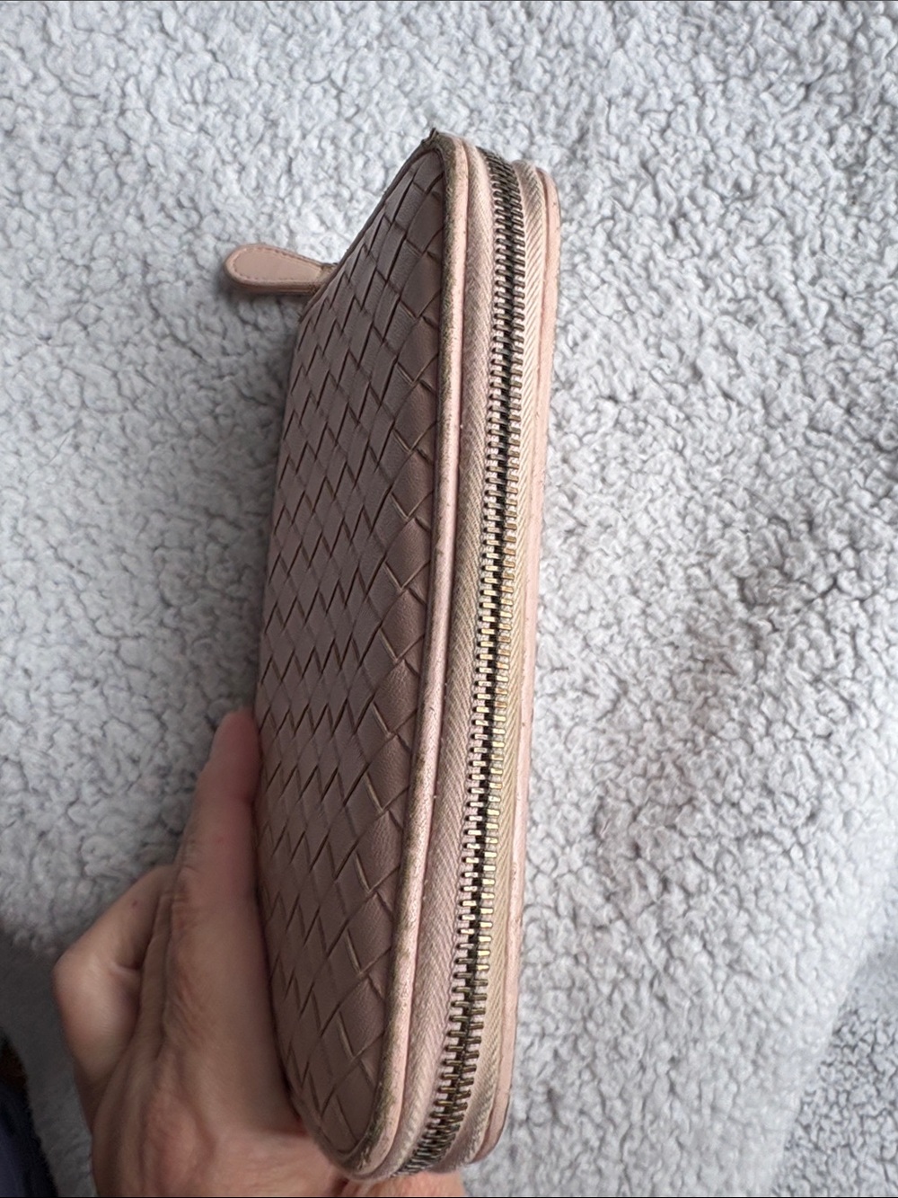 Bottega Veneta NAPPA Lambskin Leather Woven Zip-Around Wallet in Blush Pink - Picture 7 of 15